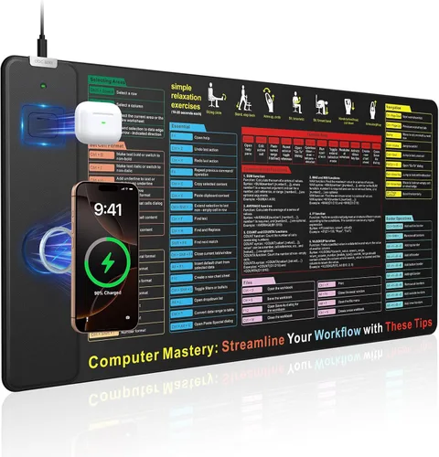 Vista 8 de Alfombrilla magnética de carga inalámbrica para mouse, 27.5 x 11.8 pulgadas, tapete de escritorio para juegos con bordes cosidos superiores, base