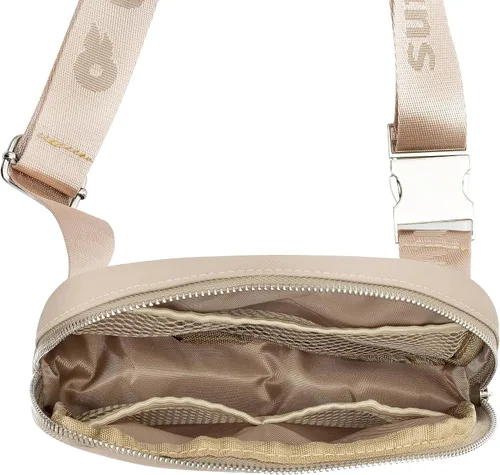 Vista 3 de Riñonera Elegante cangurera cruzada con correa ajustable para viajes y uso diario, Beige Bronceado, Bolsa de cinturón