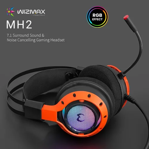 Vista 2 de WIZMAX Auriculares para juegos de PC MH2 - RGB USB con cable para juegos con micrófono Sonido envolvente virtual 71