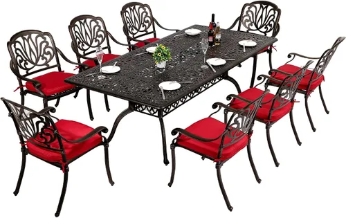 Vista 10 de TITIMO Juego de comedor de 7 piezas de aluminio fundido para patio, muebles de comedor al aire libre, juego de conversación de patio, mesa