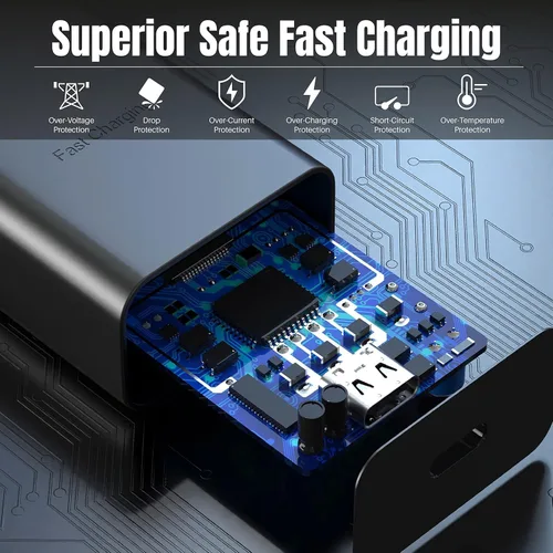 Vista 6 de Cargador USB-C de 30 W de carga súper rápida, adaptador de bloque tipo C, cable de enchufe de pared [6.6 pies + 10 pies] para iPhone 17, 17 Air, 17