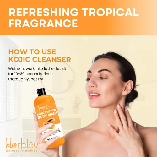 Vista 7 de Herblov Jabón de ácido kójico para hiperpigmentación – Gel de baño de papaya kójica iluminador de la piel – Jabón de manchas oscuras reduce el acné