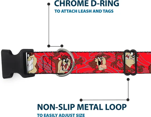 Vista 5 de Buckle-Down Tasmanian Devil Expressions Red Swirl - 1 pulgada de ancho - Se adapta a cuello de 9 a 15 pulgadas - S