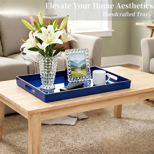 Vista 6 de Bandeja Decorativa, Bandeja Rectangular de Plástico con Asas, Moderna Bandeja de Tocador y Bandeja para Servir para Baño, Cocina, Otomana y Mesa