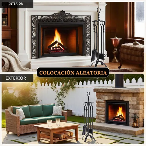 Vista 7 de Gtongoko 35”Tall Fireplace Tools Set with Stand 5-Piece Solid Wrought Iron Fireplace Tool with Poker, Tongs, Shovel & Brush for Indoor Fireplace