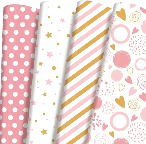 Vista 10 de Papel de regalo plegado negro, blanco y dorado, diseño mate, estrellas, rayas, ondulaciones, cuadros para cumpleaños, Navidad, graduaciones, bodas