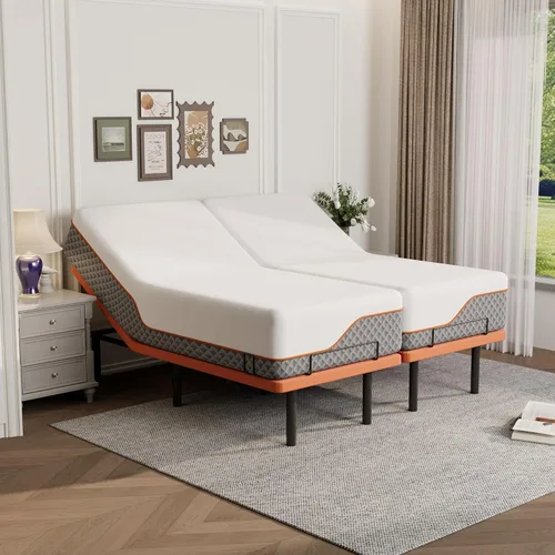 Vista 24 de ESHINE - Base de cama ajustable individual XL con colchón + colchón de espuma viscoelástica de gel de 8 pulgadas (firmeza media), control por