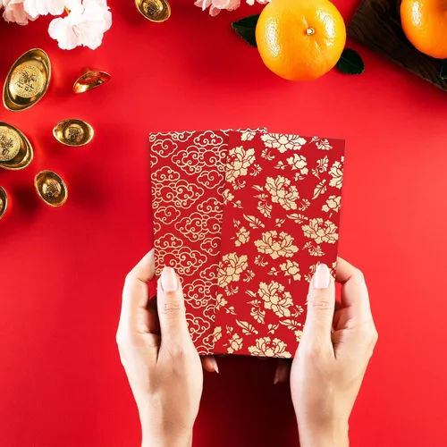 Vista 7 de 48 sobres rojos de año nuevo chino, festival de primavera, bolsillo de dinero de la suerte, patrón de lámina de oro rojo, Hong Bao para fiestas