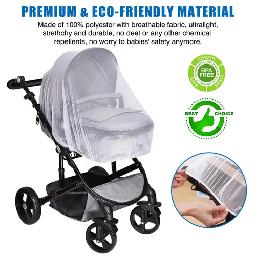 Vista 4 de Funda de lluvia para cochecito y mosquitera para cochecito de bebé (juego de 2 piezas), accesorio universal para cochecito, impermeable, protección