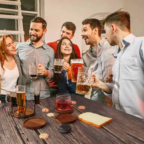 Vista 6 de 4 piezas de posavasos de madera absorbentes para bebidas, posavasos de madera con soporte, posavasos para bebidas para mesa de café, juego