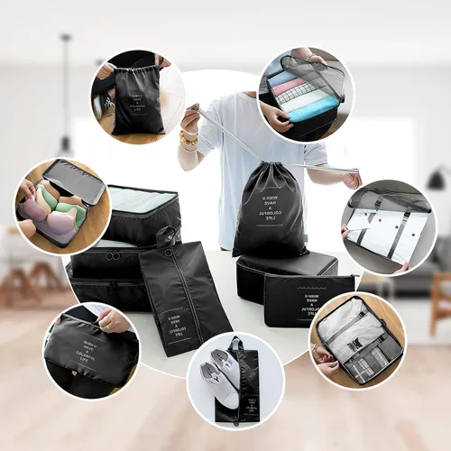 Vista 3 de Juego de 9 cubos de equipaje para maletas, cubos de viaje para mujeres de embalaje, bolsas organizadoras de maleta, bolsa esencial de viaje ligera