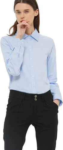 Vista 25 de Blusa de trabajo con botones para mujer, de algodón elástico, manga larga, ajuste delgado