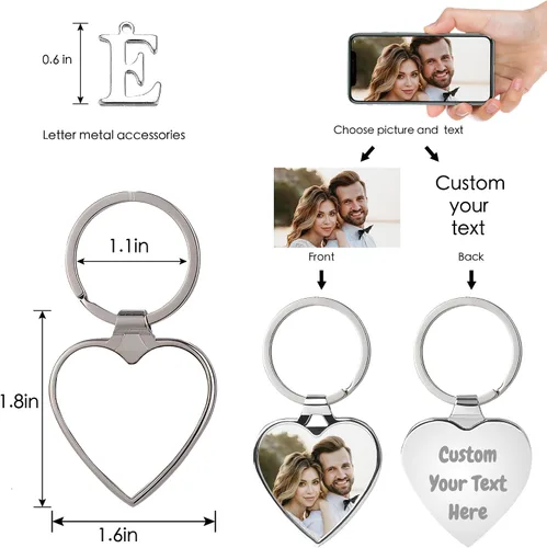 Vista 3 de Easycosy Llavero personalizado con texto de imagen, llavero grabado personalizado, regalos de fotos personalizados para hombres, mujeres y familia