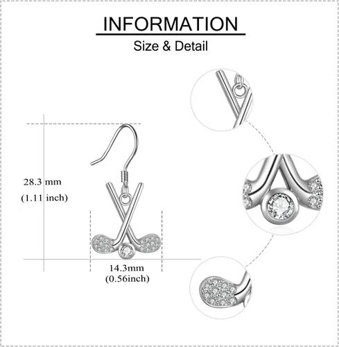 Vista 4 de YAFEINI Pendientes colgantes de palo de lacrosse de tenis y béisbol, regalos de plata de ley, palos de hockey de golf, palos de lacrosse, aretes