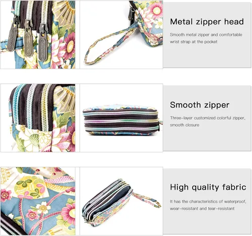 Vista 6 de BIAOTIE Cartera de pulsera de gran capacidad, Bolso de mano de nailon impreso impermeable para mujer