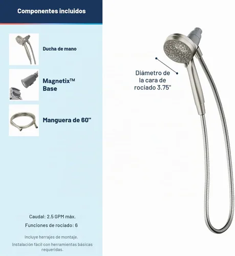 Vista 3 de Moen Engage Magnetix Níquel cepillado resistente a manchas de 3.5 pulgadas, cabezal de ducha de mano desmontable de seis funciones con sistema