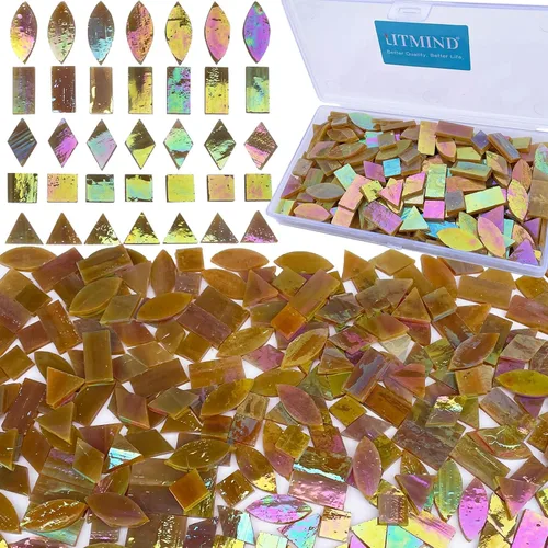 Vista 14 de LITMIND Azulejos de Mosaico de Vidrio Iridiscente Estilo Vitral para Manualidades, 240 Piezas 5 Formas Mixtas de Piezas de Vidrio de Mosaico, Kits