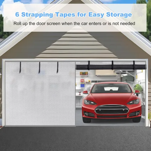 Vista 7 de HBlife Pantalla de privacidad para puerta de garaje de 1 coche, 12 x 7 pies, malla magnética resistente para puerta de garaje, pantalla retráctil