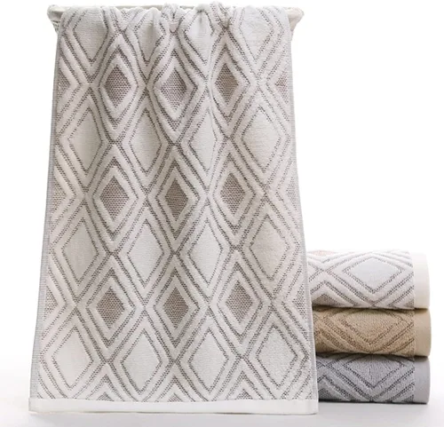 Vista 6 de Pidada Juego de 2 toallas de mano con patrón de diamante, 100% algodón, absorbentes, suaves, toallas decorativas para baño (beige marrón)
