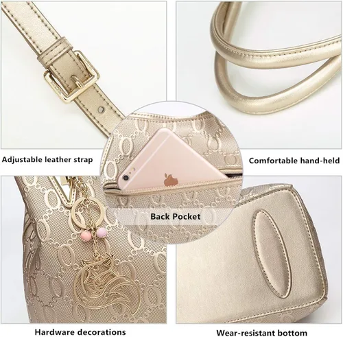 Vista 4 de Leather Handbag for Women Ladies Top Handle Tote Crossbody Shoulder Bag