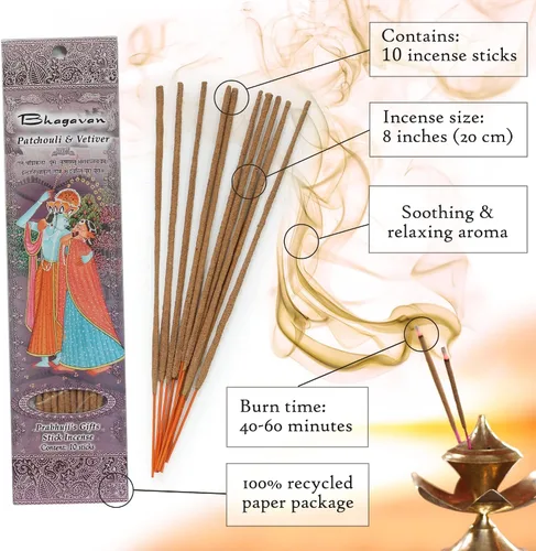 Vista 2 de Prabhuji's Gifts Radha, Bhagavan, Govardhana Varillas de incienso espiritual enrolladas a mano – Varillas aromáticas – para meditación, yoga
