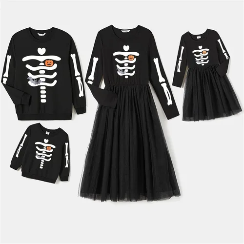 Vista 7 de PATPAT Conjuntos familiares a juego de vestido de manga larga, color marrón, vestido de suéter de fiesta y conjuntos de sudadera