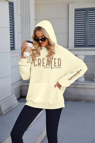 Vista 4 de EGELEXY Creado con un Propósito Sudadera con Capucha Cristiana para Mujeres, Camiseta de Fe Religiosa, Biblia, Pullover Ligero Beige