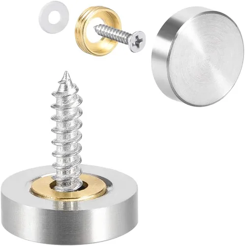 Vista 6 de uxcell Tornillos de espejo tapas decorativas de acero inoxidable cepillado 0.551 in 8pcs
