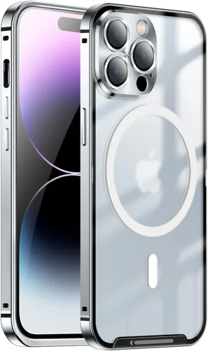 Vista 8 de Funda magnética para iPhone 14 Pro compatible con MagSafe con protector de lente de cámara y bloqueo de seguridad, carcasa trasera translúcida mate