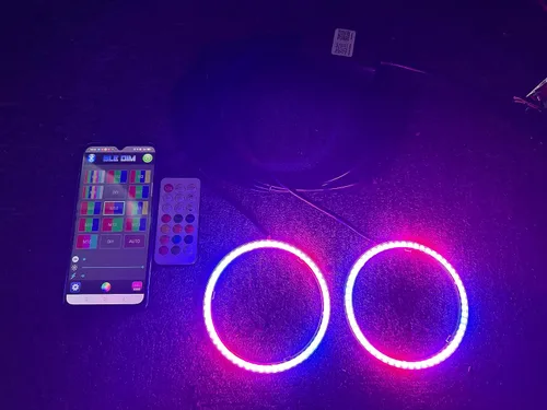 Vista 2 de SDO TECH - 2 anillos de halo de ojos de ángel para coche, 3.937 in, luz de circulación diurna, SMD3838, chips multicolores, anillo circular