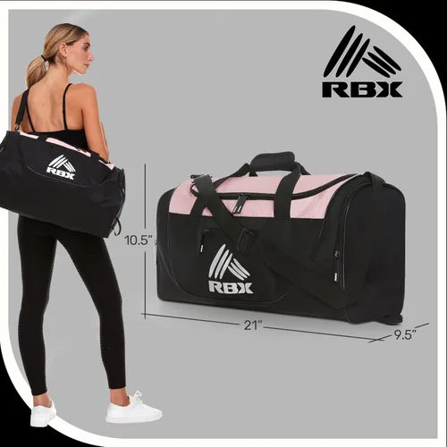 Vista 6 de RBX Bolsas de gimnasio para hombres, pequeña bolsa de gimnasio para mujeres con compartimento para zapatos, bolsa de lona para viajes, bolsa