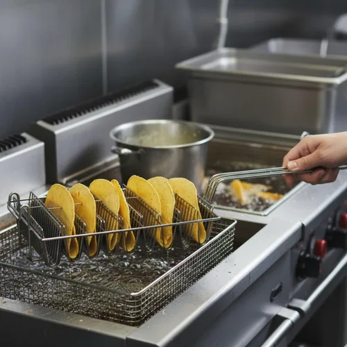 Vista 2 de TrueCraftware - Cesta de tacos de 8 ranuras de grado comercial con capacidad para 8 conchas freidoras- Cesta para tacos con asa de agarre, cesta
