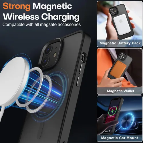 Vista 4 de Fuerte magnético para iPhone 11, compatible con Magsafe, [resistente a caídas de 13 pies] Funda trasera translúcida mate con sensación de piel