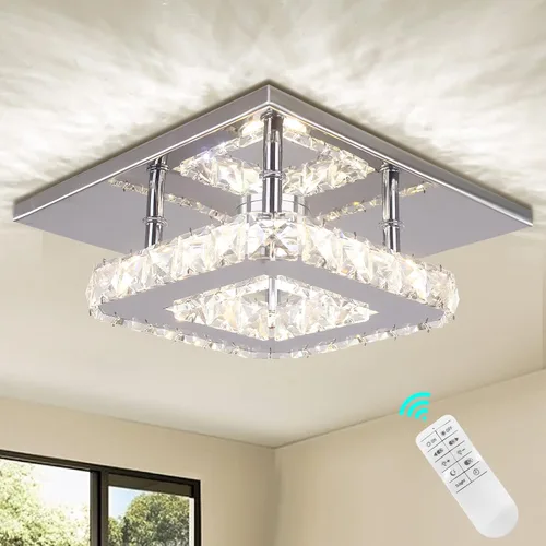 Vista 11 de Pequeña Lámpara de Araña LED de Cristal, Instalación Semiempotrada, Lámpara de Techo Moderna de Cristal para Dormitorios, Comedores, Pasillos