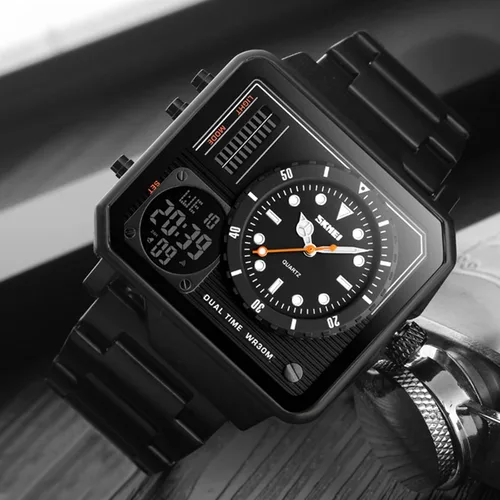 Vista 2 de SKMEI Men's Digital Sports Watch, LED Square Large Face Analog Quartz Wrist Watch with Multi-Time Zone Waterproof Stopwatch