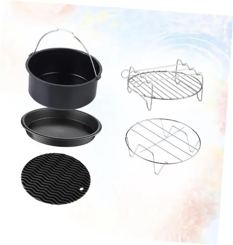 Vista 4 de Juego de 5 piezas de sartén de parrilla para horno, accesorios de parrilla redonda, bandeja para hornear, sartén redonda, kit de olla para pizza