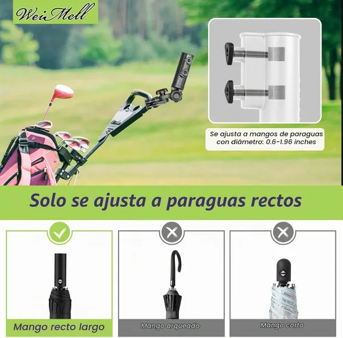 Vista 3 de Soporte de paraguas de carrito de golf resistente ajustable en 180° para cochecito, bicicleta, silla de ruedas, silla de ruedas, silla de playa