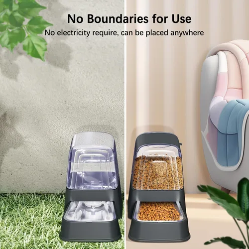 Vista 2 de Juego de alimentador automático de alimentos y dispensador de agua para perros y gatos con cuencos de acero inoxidable, alimentadores de agua y 3.5L