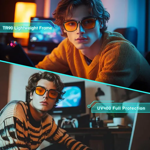 Vista 3 de Lentes de luz azul para mujeres y hombres 99% de bloqueo de luz azul para computadora, juegos, televisión, pantalla de teléfono, marco cuadrado