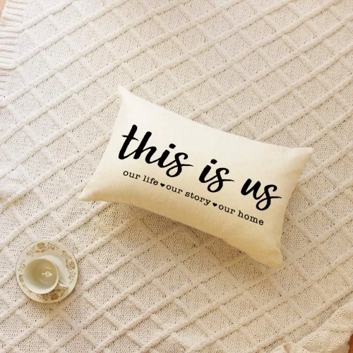 Vista 2 de Ogiselestyle Fundas de almohada de granja con frase "This is us" de 12 x 20 pulgadas, fundas de almohada lumbares decorativas para el hogar, funda