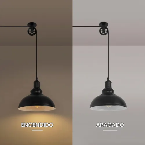 Vista 7 de Lámpara Colgante Industrial Negra Enchufable con Polea con Cable de 19.5 pies con Interruptor de Encendido/Apagado, Moderna Lámpara Colgante