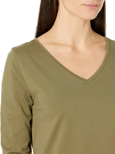 Vista 3 de Tienda Essentials - Camiseta de manga larga con cuello en V para mujer, 100 % algodón, ajuste clásico