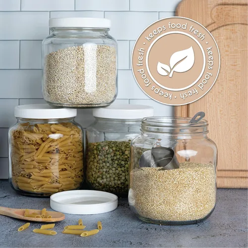 Vista 7 de kitchentoolz Tarro de masón de medio galón - Tarro de vidrio de boca ancha de 1/2 galón con tapa - Envases de almacenamiento de vidrio herméticos