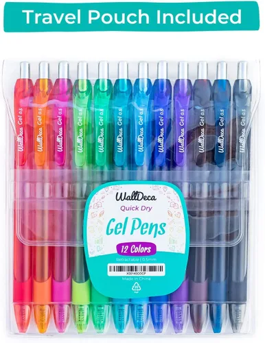 Vista 2 de WallDeca Bolígrafos de gel 12 unidades, punta fina (0.020 pulgadas), varios colores del arco iris, retráctiles, hechos para la escritura diaria