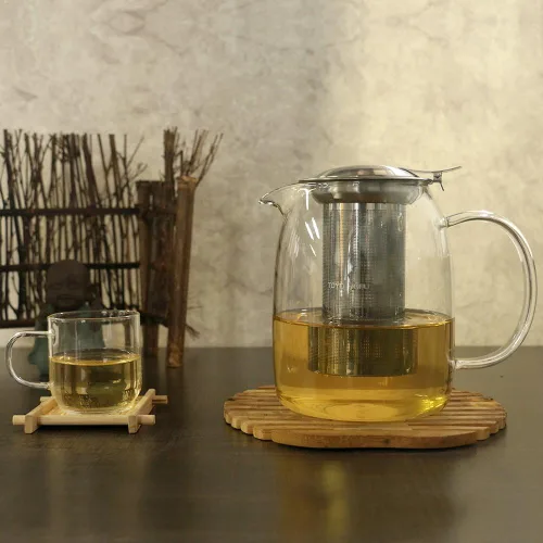 Vista 7 de Tetera con infusor para té suelto, tetera de vidrio para estufa, tetera de vidrio de borosilacato transparente con infusor y tapa, resistente al