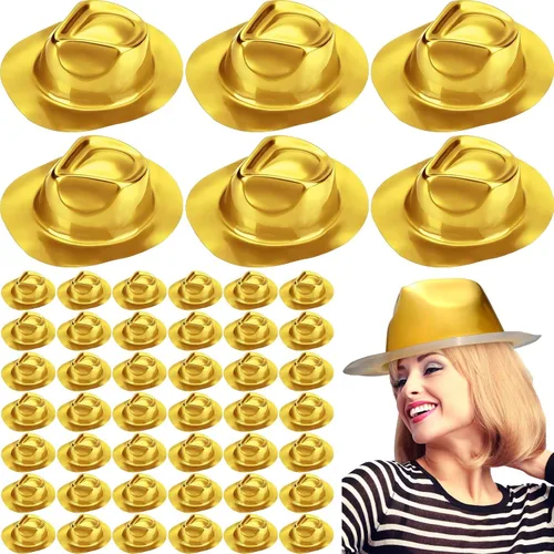 Vista 8 de Handepo 48 sombreros de vaquera de Halloween a granel, disfraz de cosplay metálico, suministros de fiesta para adultos