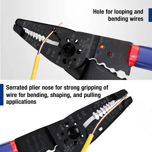 Vista 6 de WORKPRO Juego de pelacables, pelacables multiherramienta de 8 pulgadas y juego de pelacables autoajustable de 8 pulgadas para pelar, cortar
