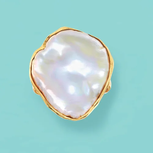 Vista 4 de Ross-Simons 20x16mm Cultured Baroque Keshi Pearl Ring in 18kt Gold Over Sterling