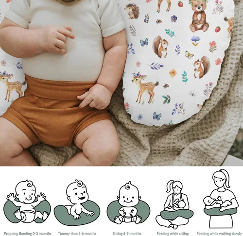 Vista 6 de Fundas de almohada de lactancia de animales de acuarela para niños y niñas, osos, conejo, mapache, hojas florales, funda de almohada de lactancia