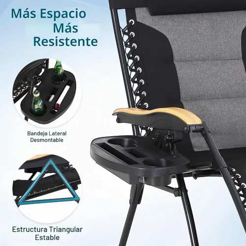 Vista 7 de MFSTUDIO Sillas Zero Gravity, silla reclinable de gran tamaño para patio, silla plegable acolchada con bandeja portavasos, soporta 400 libras